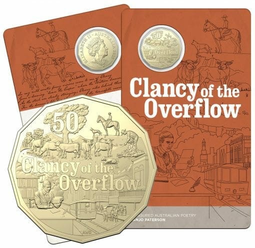 2020 50c Banjo Paterson - Clancy of the Overflow Uncirculated Coin in Card - AlBr 1
