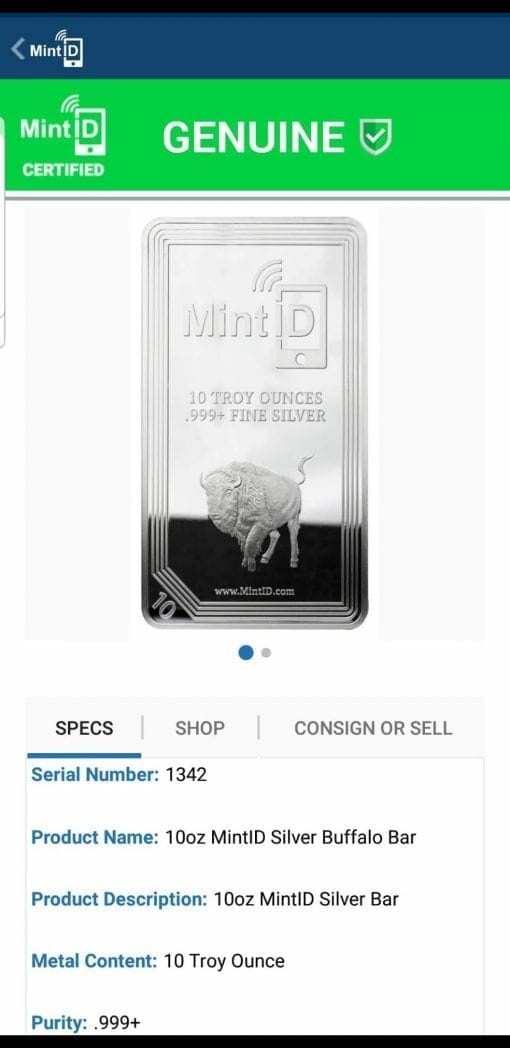 MintID Buffalo 10oz .999 Silver Minted Bullion Bar with NFC Scan Authentication 3