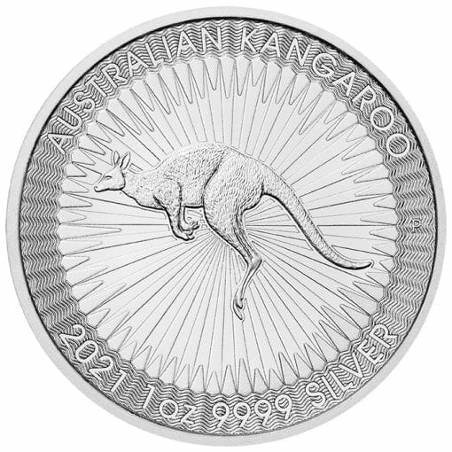 2021 australian kangaroo 1oz. 9999 silver bullion coin front