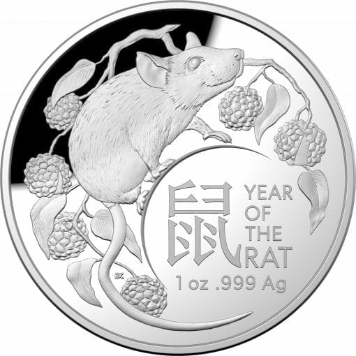 2020 $5 Lunar Year of the Rat 1oz .999 Silver Proof Domed Coin 1