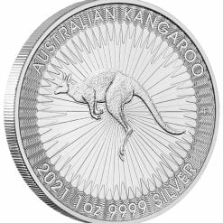 2021 australian kangaroo 1oz. 9999 silver bullion coin side on