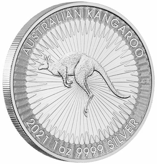 2021 australian kangaroo 1oz. 9999 silver bullion coin side on