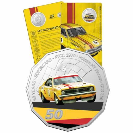 2020 50c 1970 Holden HT Monaro GTS 350 - 60 Years of Supercars Coloured Coin in Card 1