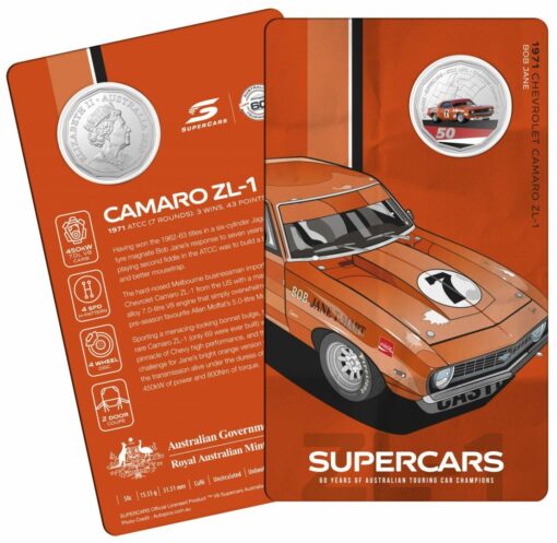 2020 50c 1971 Chevrolet Camaro ZL-1 - 60 Years of Supercars Coloured Coin in Card 3