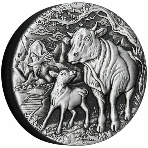 2021 Year of the Ox 2oz .9999 Silver Antiqued Coin - Lunar Series III 2