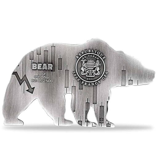2021 Chad Bear Shaped 1oz .999 Silver Antiqued High Relief Coin 2