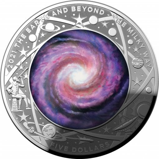 2021 $5 The Earth & Beyond - The Milky Way 1oz .999 Silver Proof Colour Domed Coin 1