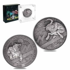 2021 Chad Bull vs Bear Pandemic 2oz .999 Silver Antiqued High Relief Coin 5
