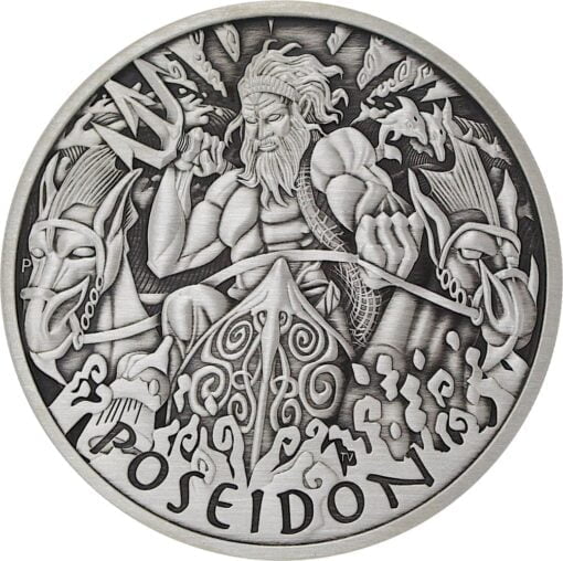 2021 Gods of Olympus - Poseidon 1oz .9999 Silver Antiqued Coin 1