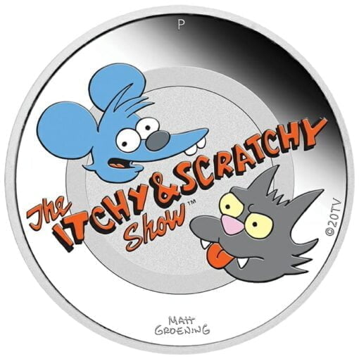 2021 The Simpsons - Itchy & Scratchy 1oz .9999 Silver Proof Coloured Coin 1