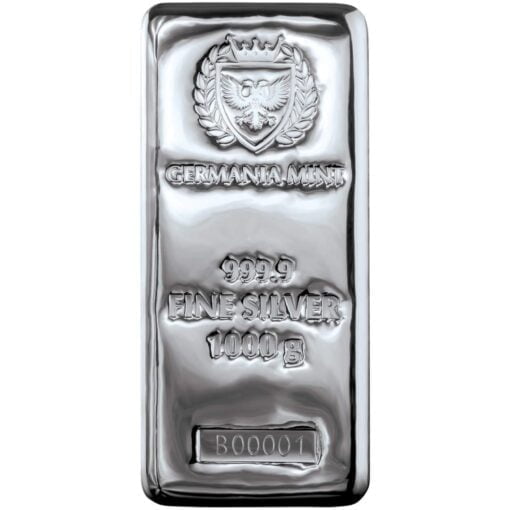 germania mint 1kg .9999 silver cast bullion bar - 1 kilo