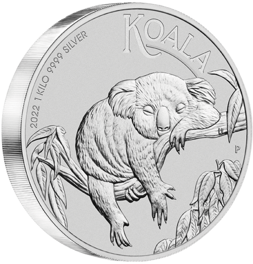 2022 australian koala 1kg .9999 silver bullion coin – 1 kilo on edge