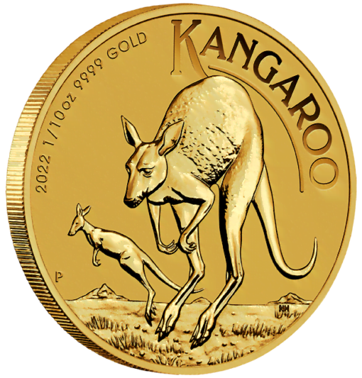 2022 australian kangaroo 1/10oz .9999 gold bullion coin