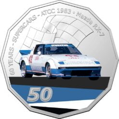2020 50c 1983 Mazda RX-7 - 60 Years of Supercars Coloured Coin in Card