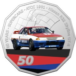 2020 50c 1991 Nissan R32 Skyline GT-R - 60 Years of Supercars Coloured Coin in Card