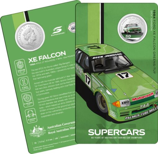 2020 50c 1984 Ford XE Falcon Greens-Tuf - 60 Years of Supercars Coloured Coin in Card 1