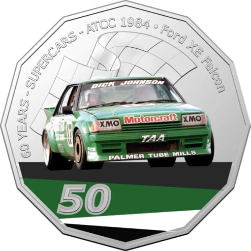 2020 50c 1984 Ford XE Falcon Greens-Tuf - 60 Years of Supercars Coloured Coin in Card