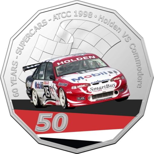 2020 50c 1998 holden vs commodore - 60 years of supercars coloured coin in card