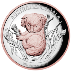 2021 Australian Koala 5oz .9999 Silver Proof High Relief Rose Gold Gilded Coin