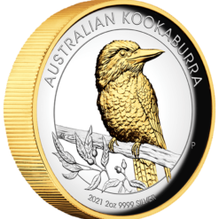 2021 australian kookaburra 2oz. 9999 silver proof high relief gilded coin