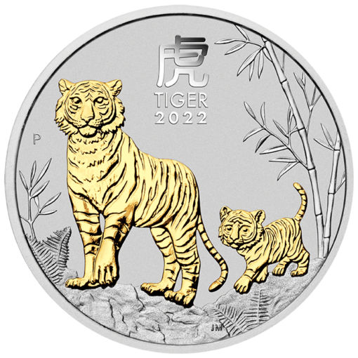 2022 Year of the Tiger 1oz .9999 Silver Gilded Coin