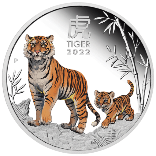 2022 year of the tiger trio 1oz. 9999 silver coloured coin - lunar series iii