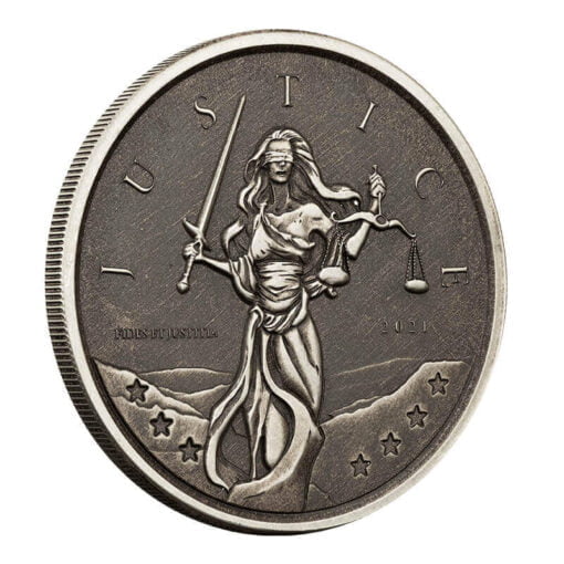 2021 Gibraltar Lady Justice 1oz .999 Silver Antiqued Coin