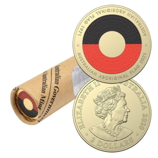 2021 $2 50th Anniversary of the Australian Aboriginal Flag Coloured Coin in Mint Roll