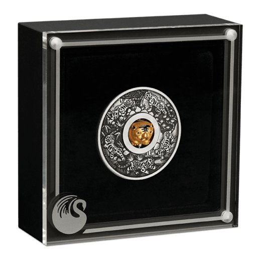 2022 Year of the Tiger Rotating Charm 1oz .9999 Silver Antiqued Coin