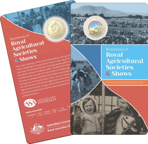 2022 $1 bicentenary of the royal agricultural society coloured coin in card