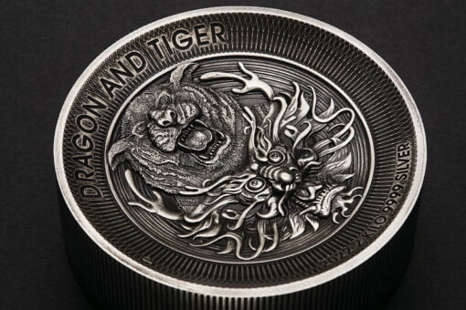 2022 Dragon and Tiger 2kg .9999 Silver Antiqued High Relief Coin