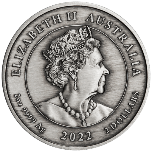2022 black swan maali 2oz. 9999 silver antiqued coloured coin