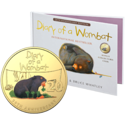 2022 20c 20th Anniversary of Diary of a Wombat Gold Plated Coin in Deluxe Edition Book