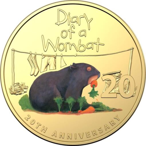 2022 20c 20th anniversary of diary of a wombat gold plated coin in deluxe edition book