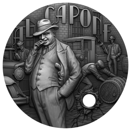 2021 the gangsters - al capone 2oz. 999 silver ultra high relief antiqued coin