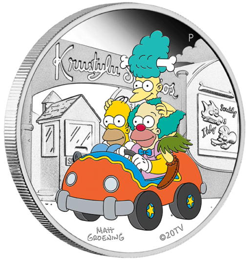 2022 the simpsons - krustylu studios 1oz. 9999 silver proof coloured coin