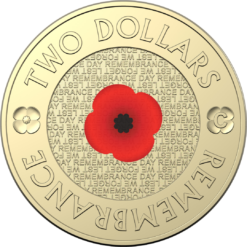 2022 $2 remembrance day - red poppy c mintmark coloured uncirculated coin in card - albr