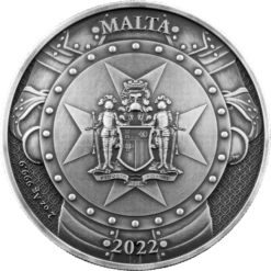 2022 malta knights of the past 2oz. 9999 antiqued silver high relief coin
