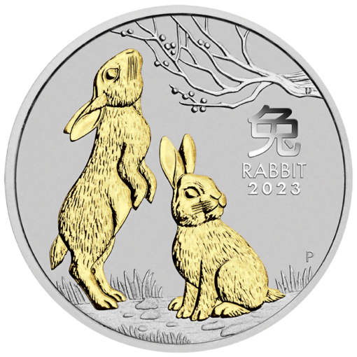 2023 Year of the Rabbit 1oz Silver Gilded Coin - Lunar Series III