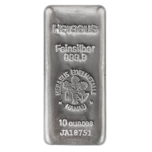 Heraeus 10oz. 9999 silver cast bullion bar