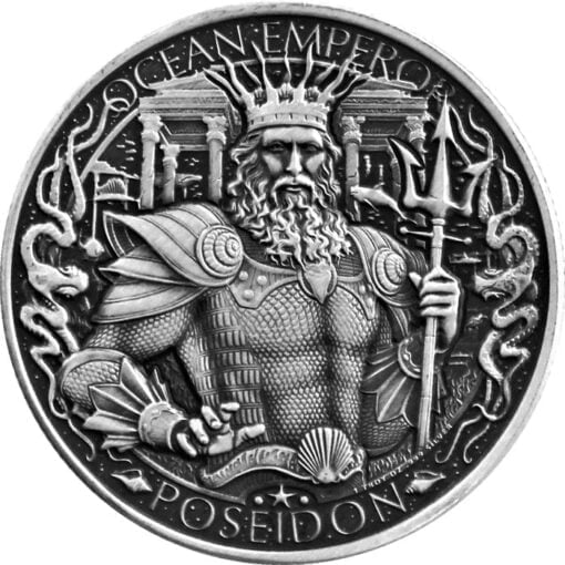 Atlantis / poseidon 1oz. 999 silver bullion antiqued round