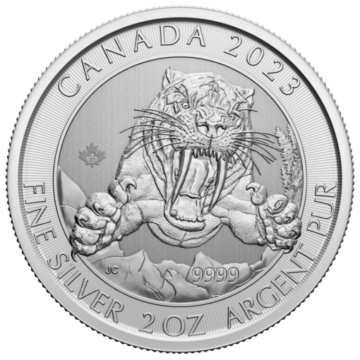 2023 ice age - smilodon sabre-toothed cat 2oz .9999 silver bullion coin