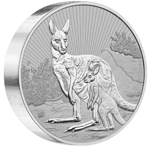 2023 mother & baby kangaroo 10oz. 9999 silver bullion piedfort coin