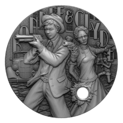 2022 The Gangsters - Bonnie & Clyde 2oz Silver Ultra High Relief Antiqued Coin