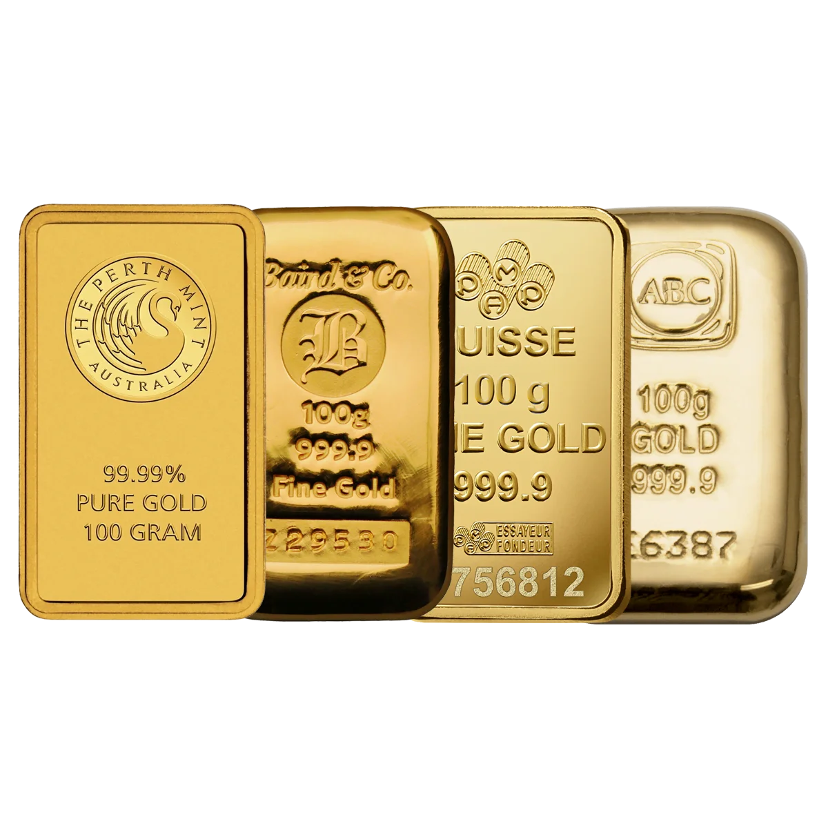 Various 100g Gold Bullion Secondary Market