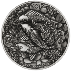2023 Koi Fish 2 Kilo Silver Antiqued High Relief Coin