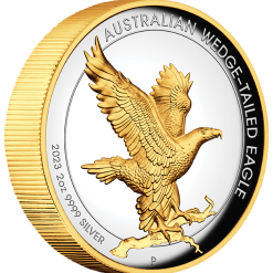 2023 australian wedge-tailed eagle 2oz silver proof high relief gilded coin