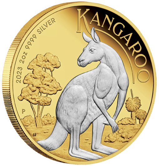 2023 australian kangaroo 2oz silver reverse gilded coin