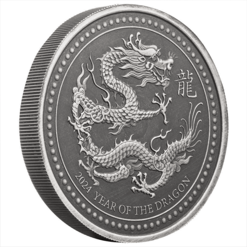 2024 year of the dragon 2oz silver antique coin