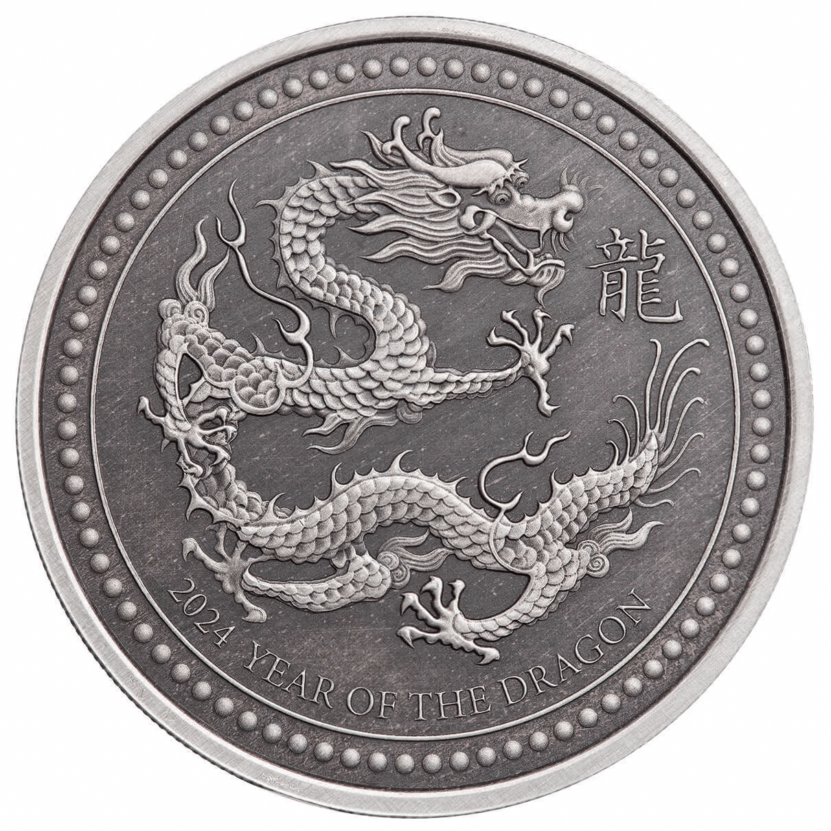 Scottsdale Mint 2024 Year of the Dragon 2oz Silver Antique Coin